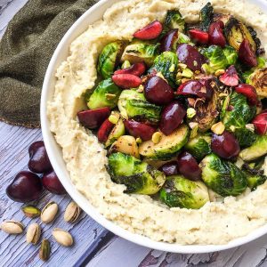 cauliflower and apple mash roasted brussels sprouts