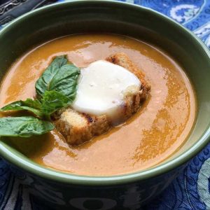 Weight Watcher Roasted Heirloom Tomato Soup with Grilled Cheese Croutons